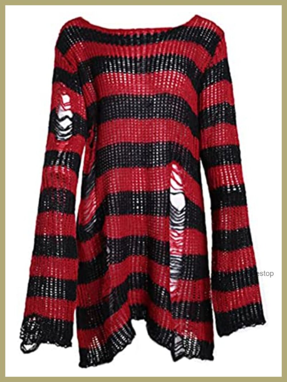 Oversized Goth Punk Ripped Striped Long Sleeve Pullover Sweater Dress